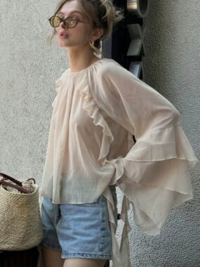 Chiffon Flowy Flare-Sleeve Romantic Shirt