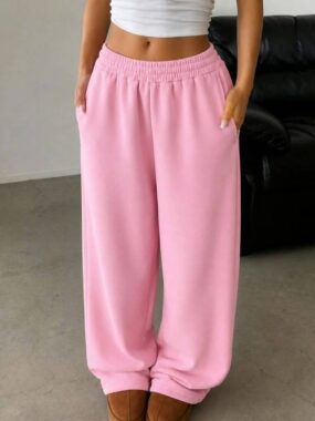Relaxed Fleeced Wide-Leg Pocketed Sweatpants