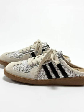 Sequined Backless Mule Sneakers with Stripes