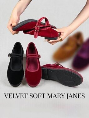 Soft Velvet Mary Janes with Contrast Trim