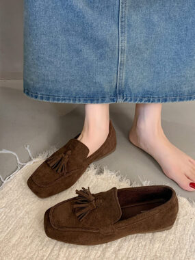Square Toe Faux Suede Tassel Loafers