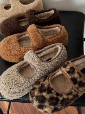 Cozy Curly Plush Wide One Strap Mary Janes