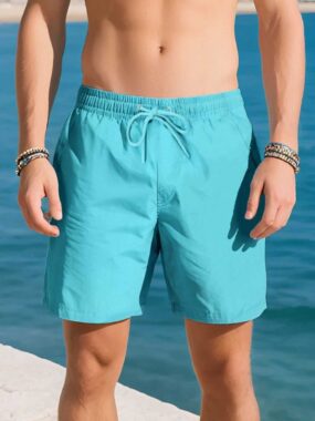 Plain Wrinkled Waterproof Swimming Shorts