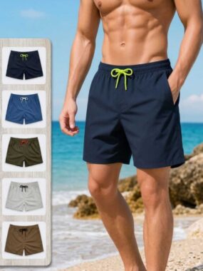 Contrast Belt with Solid Swimming Shorts
