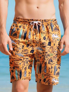 Printed Waterproof Swim Shorts with Pockets