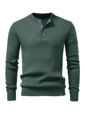 Henley Collar Ribbed Long Sleeve T-shirt