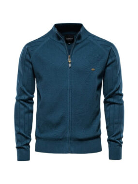 Geo Pattern Mock Neck Knit Zip Jacket
