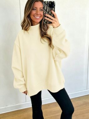 Oversized Mock Neck Sweatshirt with Wide Hem