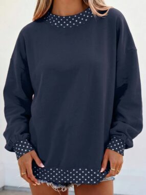Polka Dot Trimmed Mock Neck Sweatshirt