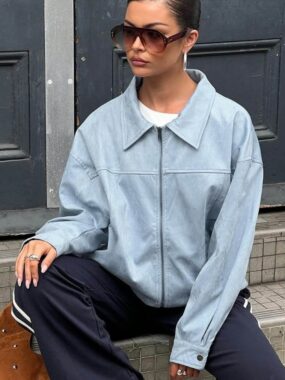Faux Suede Pinstripe Zip Jacket