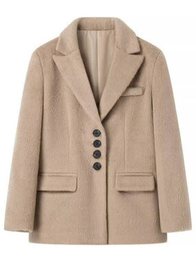 Lapel Buttoned Blazer with Fuzzy Faux Fur