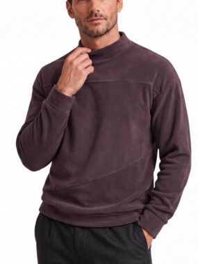 Mao Collar Brushed Fleece Sweatshirt